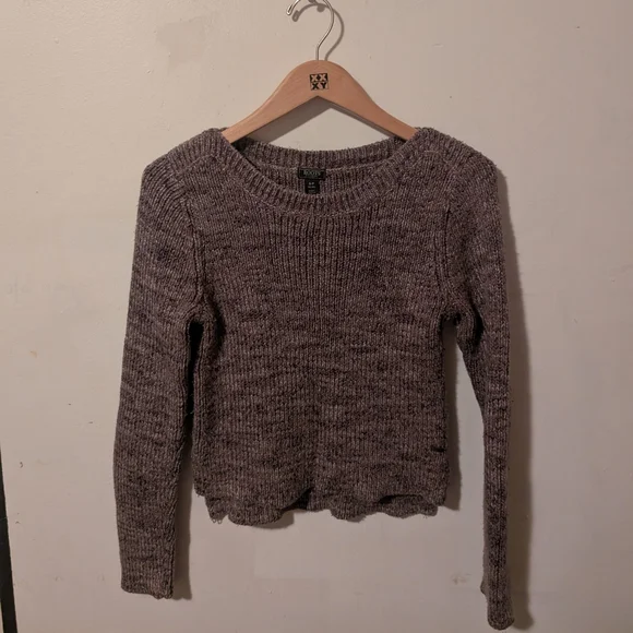 Roots Heathered Brown Cropped Boatneck Knit Cotton Sweater Size Small - Picture 2 of 11